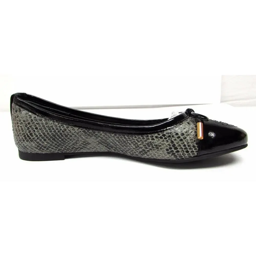 Tory Burch Black Patent and Gray Snake-Print Ballet Flat